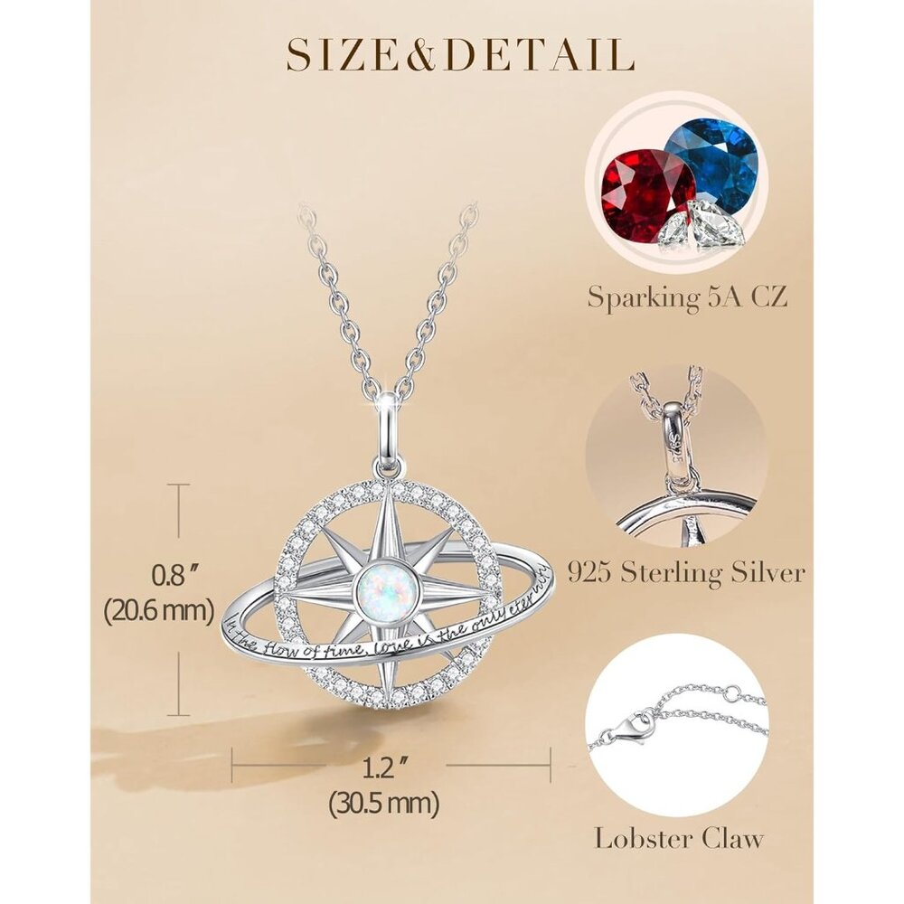 FANCIME October Birthstone Necklace Sterling Silver Compass Star Pendant - Picture 3 of 6